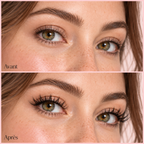 Comparaison visuelle du regard avant et après avec un effet de cils plus intense