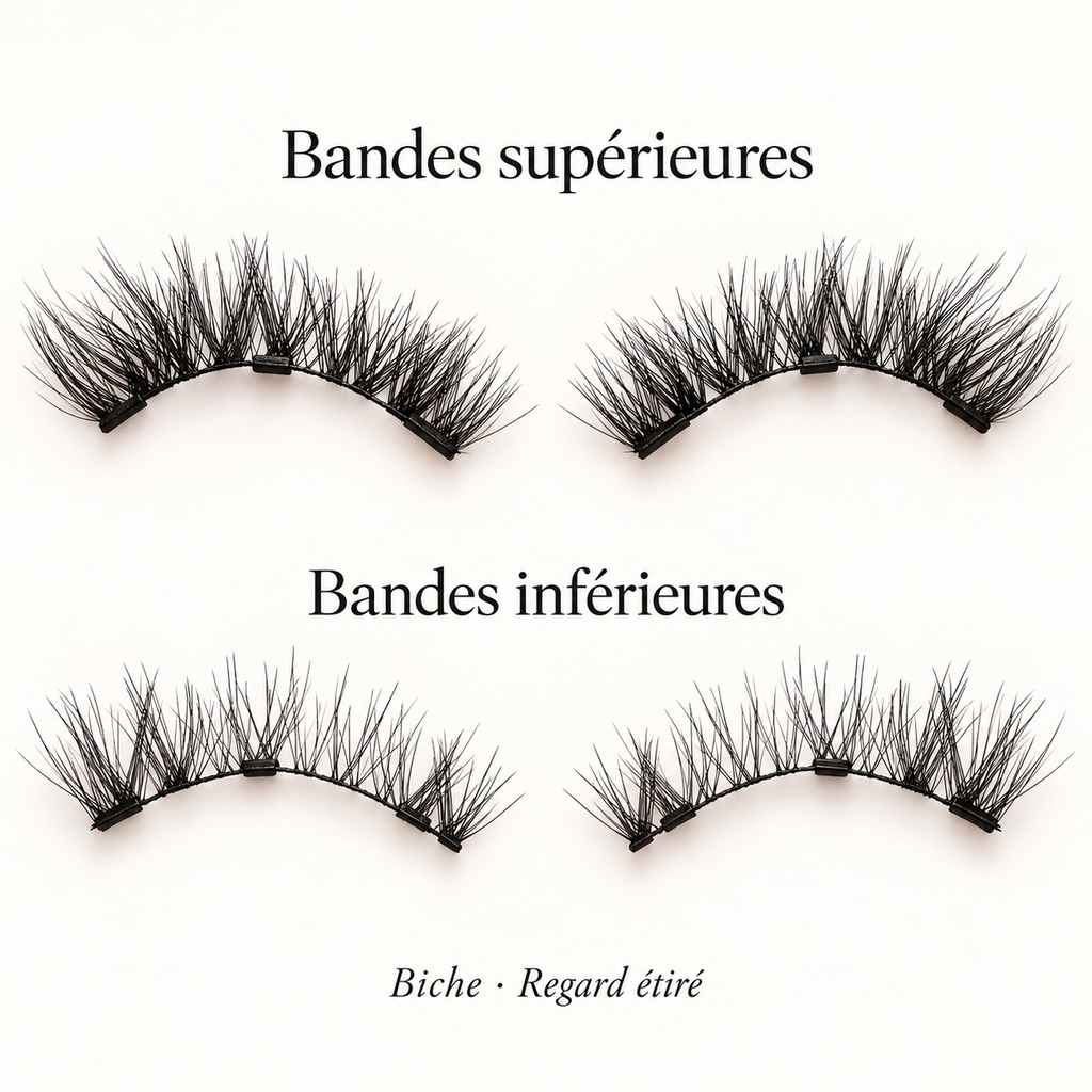 Biche — Regard étiré : bandes supérieures et inférieures pour les deux yeux